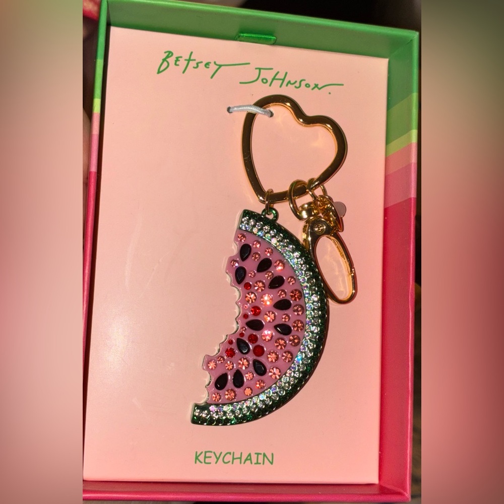 BETSEY JOHNSON Watermelon Viral Fun Crystal-Encrusted Keychain Bag Charm NEW NWT - Picture 5 of 8